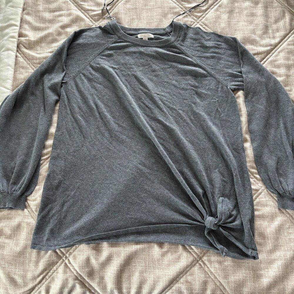 LC Lauren Conrad: Gray Long Sleeve Sweater Size L Side Tie Knot Hem Pullover